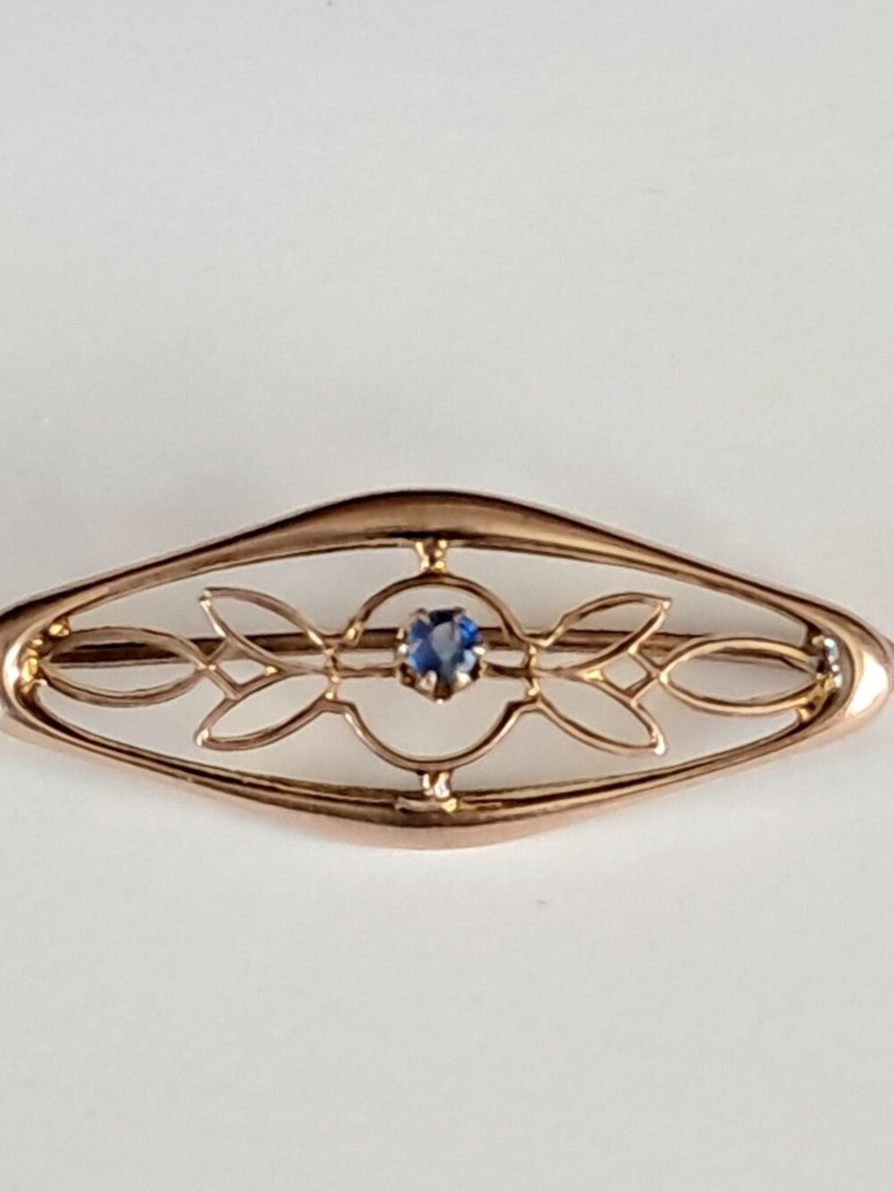 Art Deco 10kt Rose Gold Sapphire Filigree Lattice Pin Brooch 1.7 gr